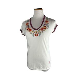 Double D Ranch Double Sided Embroidered VNeck Short Sleeve Cotton Top Small